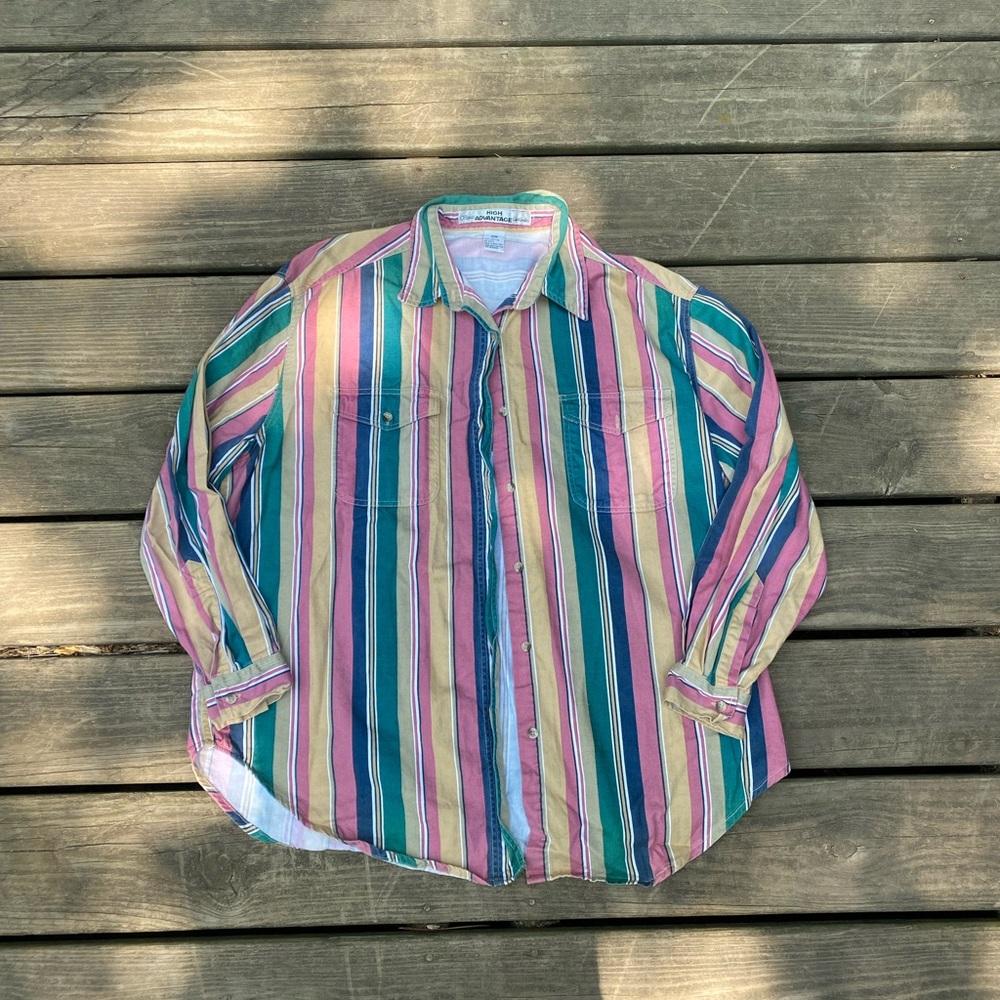 Multicolor Striped woman’s vintage high advantage button down Shirt